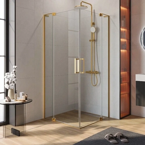 Душевой уголок Cezares Slider 90х90 см стекло прозрачное профиль брашированное золото - фото 1