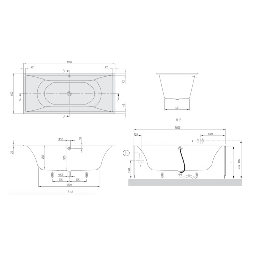 Ванна квариловая Villeroy & Boch La Belle 180х80 см Alpine White UBQ180LAB2V-01 (детальная фотография), современныe, hi-tech