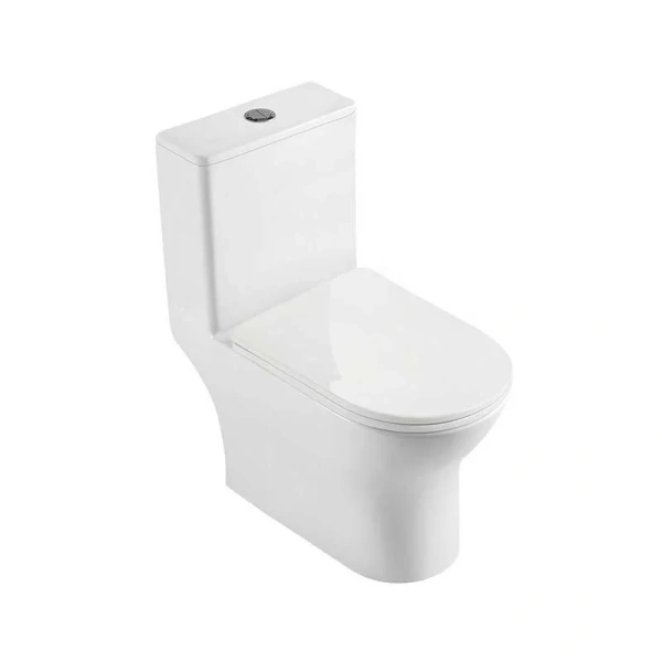 Унитаз моноблок Акватек Гелиос безободковый AQ2816T-00 (детальная фотография), с горизонтальным, прямым выпуском, с прямым выпуском