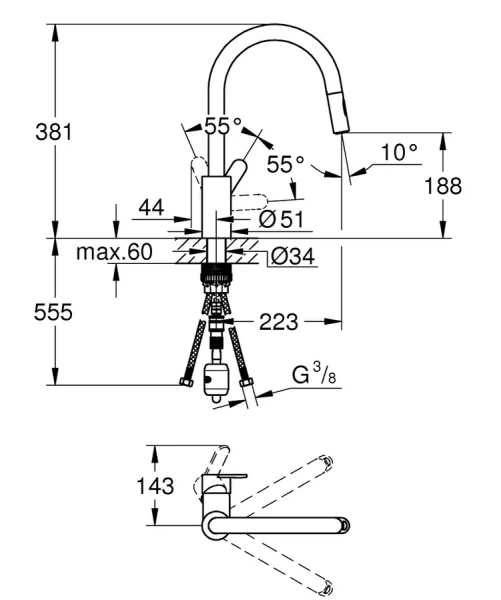 Смеситель для кухни Grohe Eurostyle Cosmopolitan 31482003 (детальная фотография), для кухни