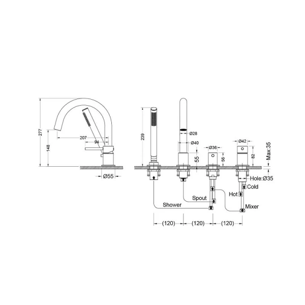 Смеситель для ванны Акватек Европа черный AQ1348MB (детальная фотография), для ванны