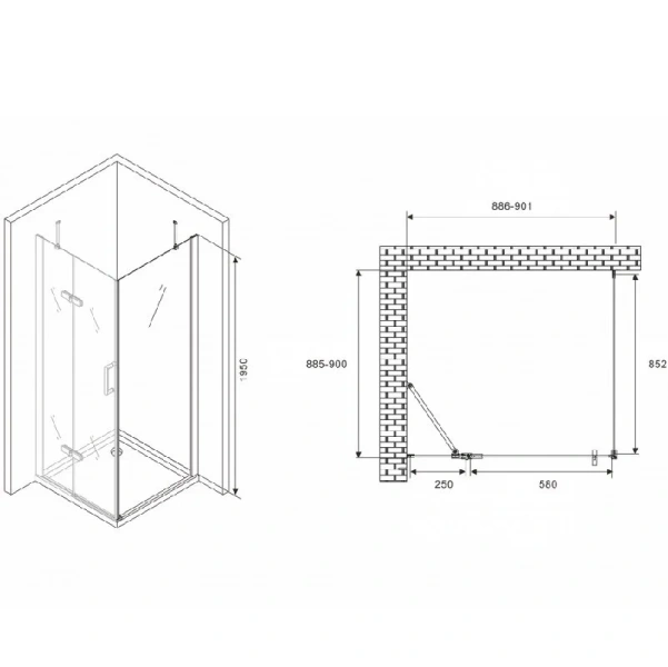 Душевой уголок Abber Zart 90х90 см профиль хром AG08090-S91 (детальная фотография), квадратные