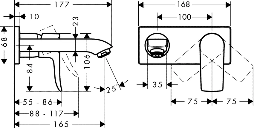 Смеситель для раковины Hansgrohe Metris 31085000 скрытый монтаж (детальная фотография), для раковины