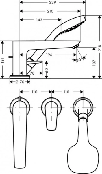 Смеситель на борт ванны хром Hansgrohe Talis E 71730000 (детальная фотография), для ванны