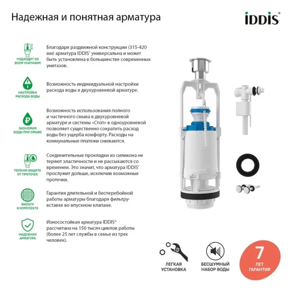 Арматура для унитаза IDDIS стоп-система F012400-0005 (детальная фотография), в наличии