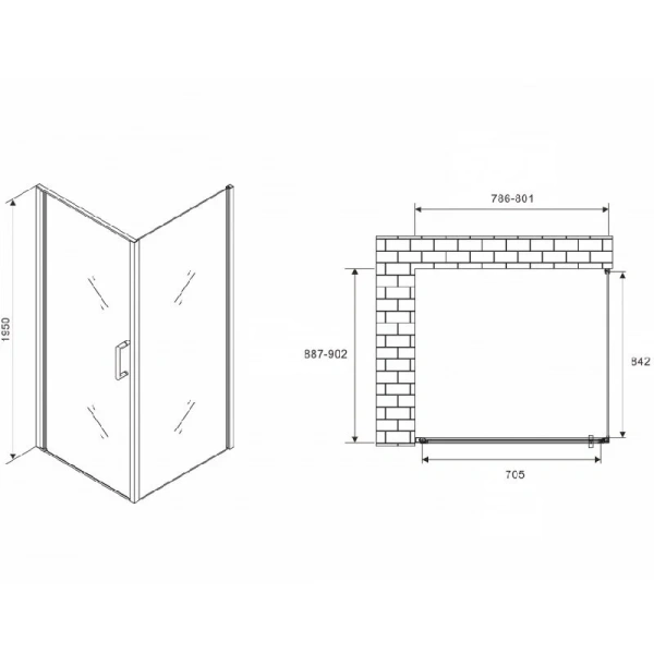 Душевой уголок Abber Sonnenstrand AG04080 80х90 см стекло прозрачное (детальная фотография), прямоугольные