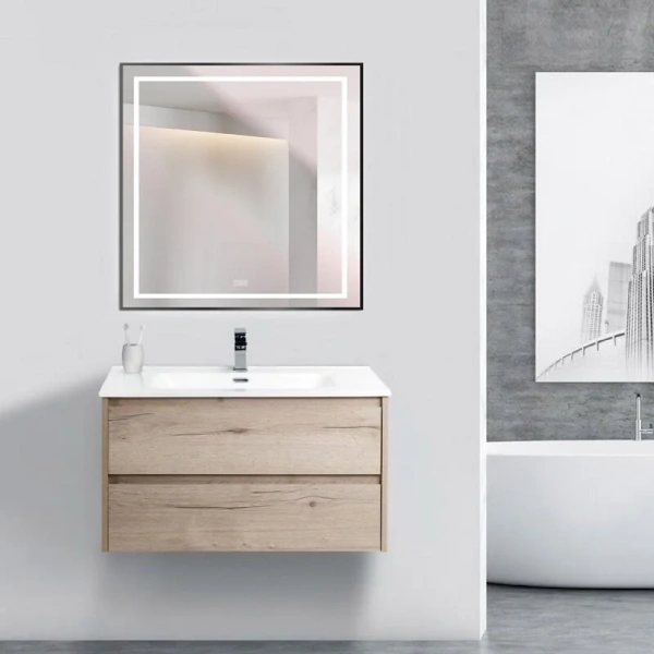 Зеркало с подсветкой BelBagno Kraft 70 см черное SPC-KRAFT-700-800-LED-TCH-WARM-NERO (детальная фотография), в черной раме