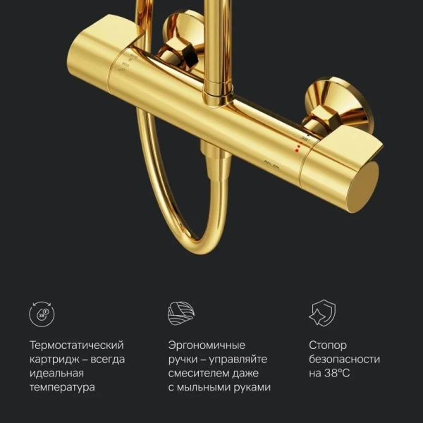 Душевая стойка Am.Pm X-Joy золото F0785A499 (детальная фотография), настенные