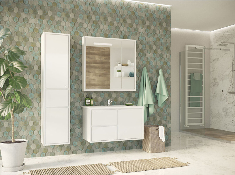 Шкаф-пенал подвесной Misty Барселона 35 см белый, правый П-Брс05035-0111ЯП (детальная фотография), 35 см