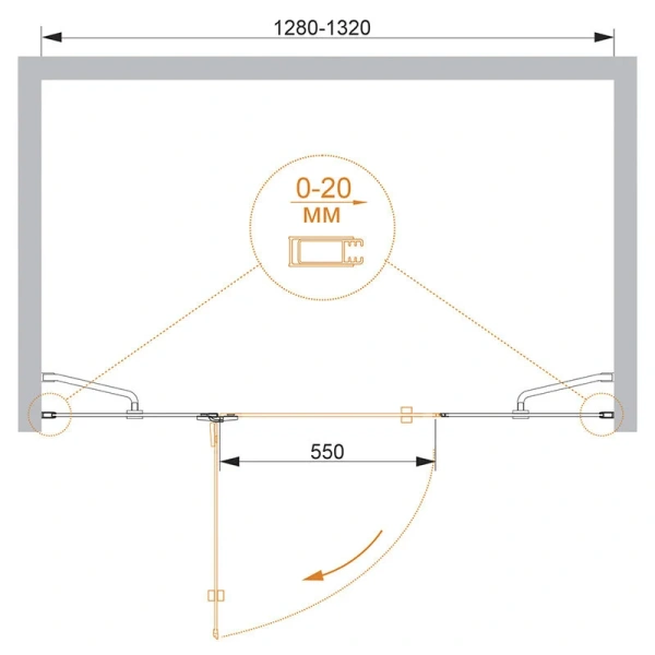 Душевая дверь в нишу Cezares Bergamo 130 см левая BERGAMO-W-B-13-40+60/30-C-Cr-L (детальная фотография), современные, hi-tech