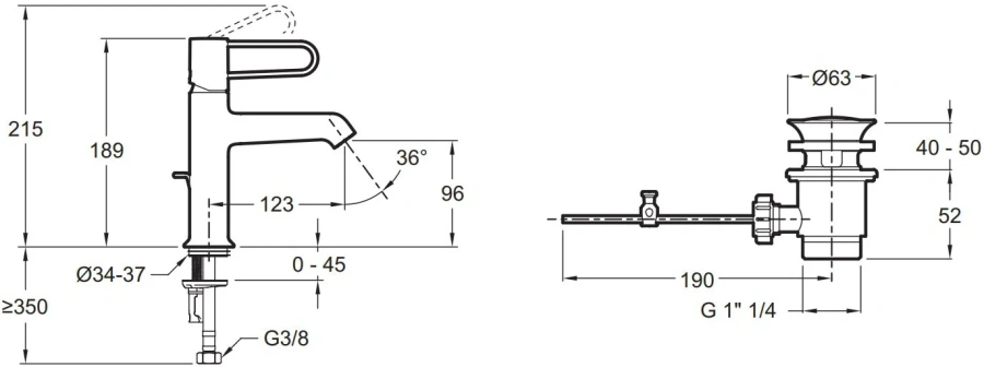 Смеситель для раковины Jacob Delafon Odeon Rive Gauche белый ручка черная E21028-BL-00 (детальная фотография), современные, hi-tech