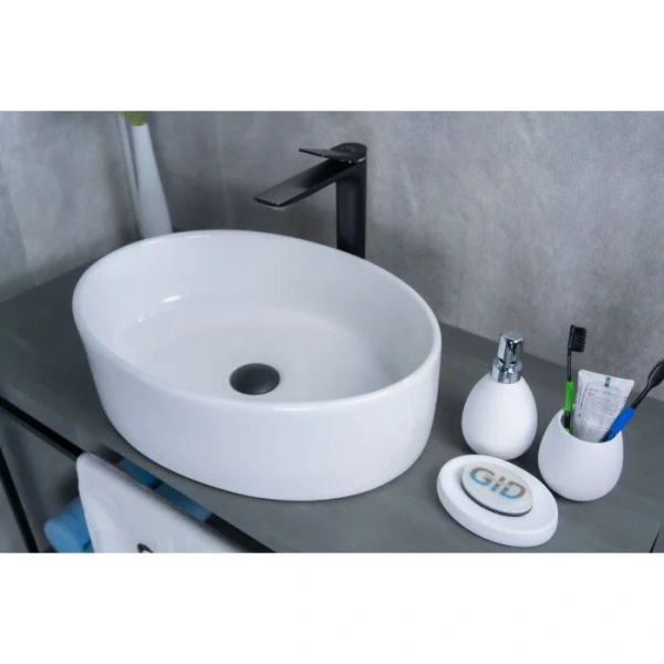 Раковина GID Lago N9012 50 см белая 51106 (детальная фотография), в форме чаши, круглой формы