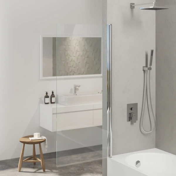 Шторка для ванны Berges River S 90х145 см прозрачное стекло, профиль хром 065012 (детальная фотография), современные, hi-tech