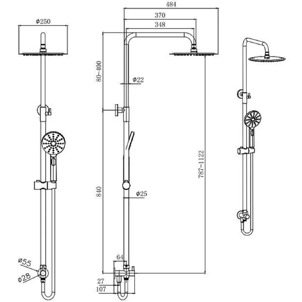 Душевая стойка Акватек хром AQ2046CR (детальная фотография), современные, hi-tech