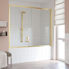 Душевая шторка на ванную профиль золотой стекло прозрачное Vegas-glass