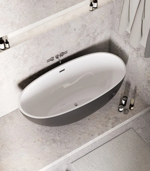 Ванна акриловая Grossman Fly, GR-1104MB, 170 x 75 см, отдельностоящая, внутри белая, снаружи черная матовая (детальная фотография), отдельностоящие