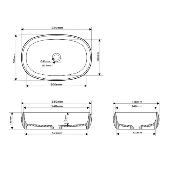 Раковина Abber Stein 58 см белая матовая AS2632 (детальная фотография), современные, hi-tech
