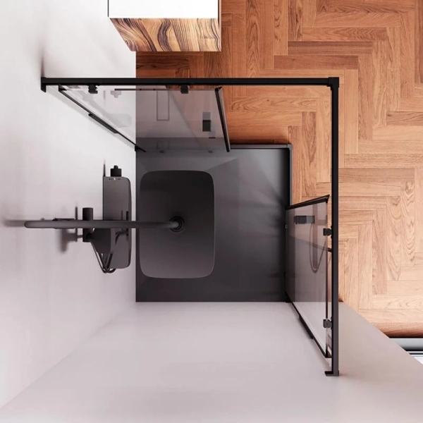 Душевой уголок Am.Pm Func 90x90 см профиль черный, стекло прозрачное W84G-403-9090-BТ (детальная фотография), 90х90