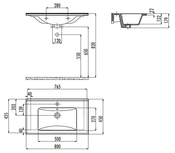 Раковина Creavit Su 80 см прямоугольная SU080-00CB00E-0000 (детальная фотография), современные, hi-tech