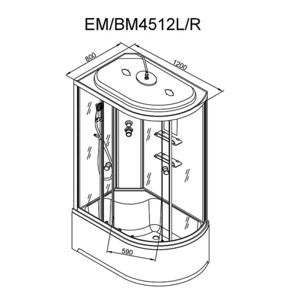 Душевая кабина Deto EM 120x80 см левая EM4512LGM (детальная фотография), асимметричные
