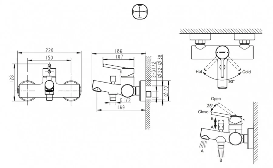 Смеситель для ванны Bravat Palace F6172217CP-01-RUS (детальная фотография), для ванны