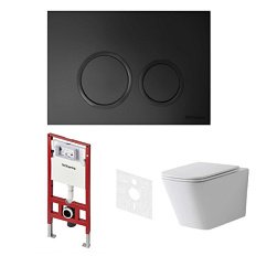 Унитаз с инсталляцией Tece TECEspring панель смыва черная матовая