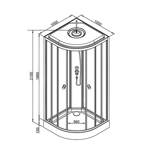 Душевая кабина Deto LM 100x100 см с гидромассажем LM901GM (детальная фотография), полукруглые, четверть круга