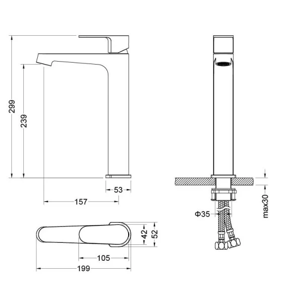 Смеситель для раковины Акватек Оберон черный AQ1204MB (детальная фотография), для раковины