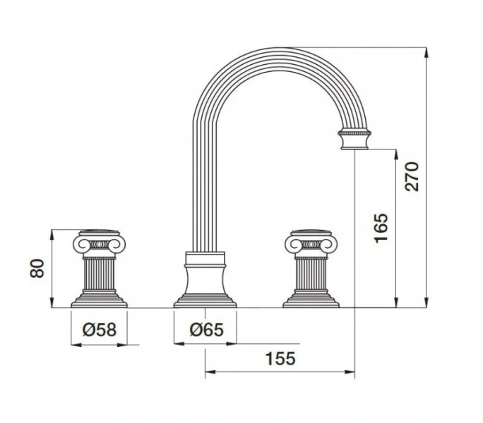 Смеситель для раковины Cezares OLIMP-BLS2-A на три отверстия (детальная фотография), с 3 монтажными отверстиями