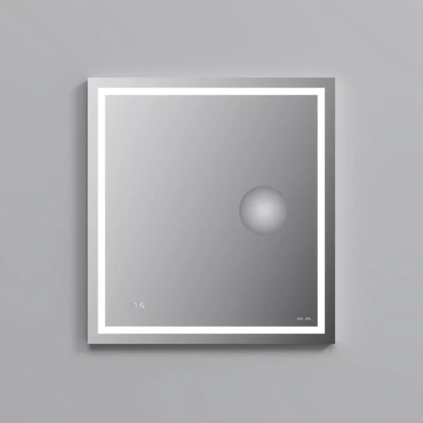 Зеркало с подсветкой AM.PM Gem 65х70 см с часами и косметическим зеркалом M91AMOX0653WG (детальная фотография), современные, hi-tech