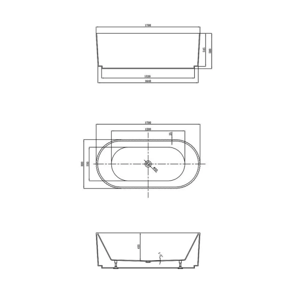 Ванна акриловая Vincea 170x80 см белая матовая VBT-426-1700MW (детальная фотография), акриловые
