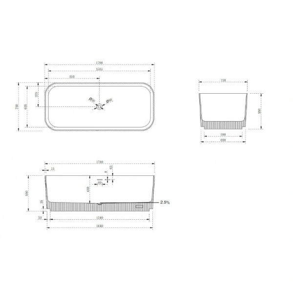 Ванна из искусственного камня Abber Stein 170x75 см фиолетовая AS9663Violett (детальная фотография), искусственный камень