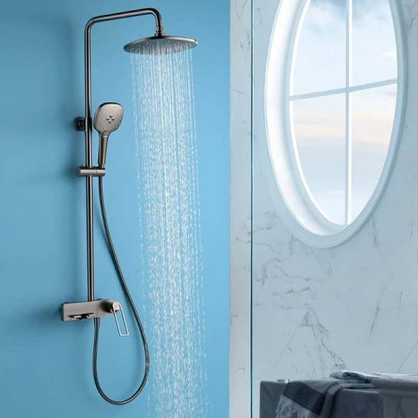 Душевая стойка Black&White Universe оружейная сталь 9900MG (детальная фотография), настенные