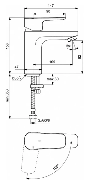 Смеситель для раковины Ideal Standard Ceraplan III Slim однорычажный BC569AA (детальная фотография), для раковины