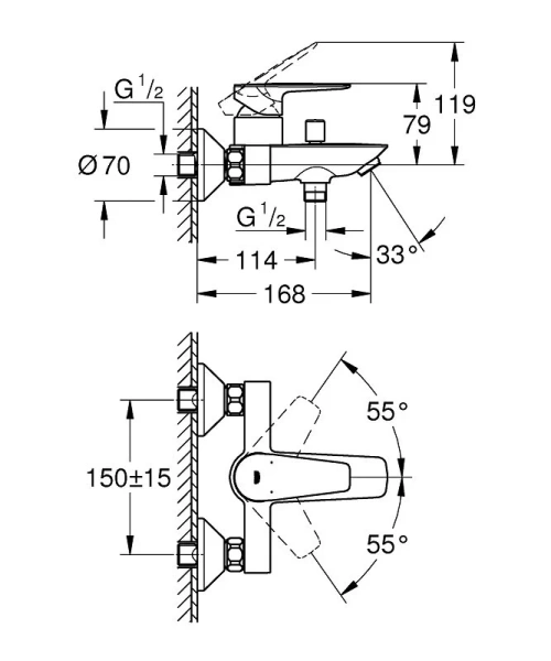 Смеситель для ванны Grohe BauFlow хром 23604001 (детальная фотография), для ванны