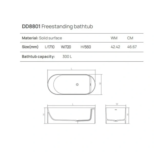 Ванна DEA Design Stripes DD8801 1710 1, 171 х 72 см, из искусственного камня, цвет dark camel matt (детальная фотография), искусственный камень