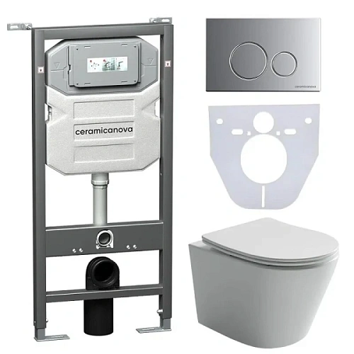 Унитаз с инсталляцией Ceramica Nova Balearica кнопка хром матовый - фото 1