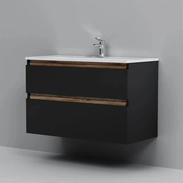 Тумба под раковину подвесная Am.Pm X-Joy 100 см черная M85AFHX1002BM (детальная фотография), окрашенные, под дерево