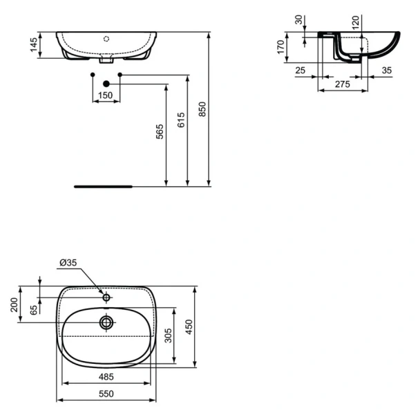 Раковина Ideal Standard Tesi 55 см белая T010001 (детальная фотография), современные, hi-tech