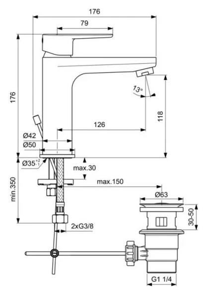 Смеситель для раковины Ideal Standard Cerafine O хром, с донным клапаном BC496AA (детальная фотография), для раковины