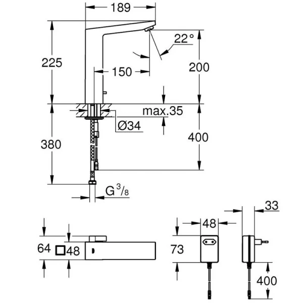 Смеситель для раковины сенсорный Grohe Eurocube 36440000 (детальная фотография), для раковины