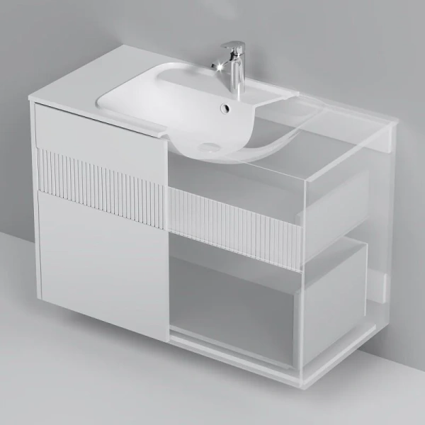 Тумба с раковиной подвесная Am.Pm Func M8FFUX1002WM 100 см с ящиками (детальная фотография), окрашенные