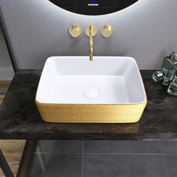 Раковина Grossman Color 48 см золото/белая GR-3016GW (детальная фотография), другие