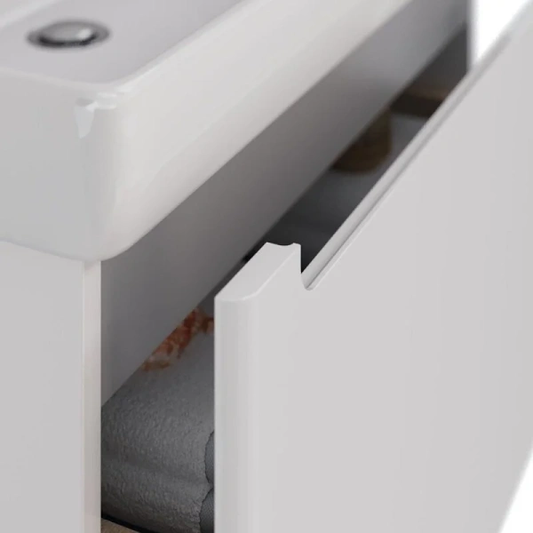 Тумба под раковину подвесная Lemark Buno Mini 70 см белый глянец LM05BM70T (детальная фотография), белая, комбинированная