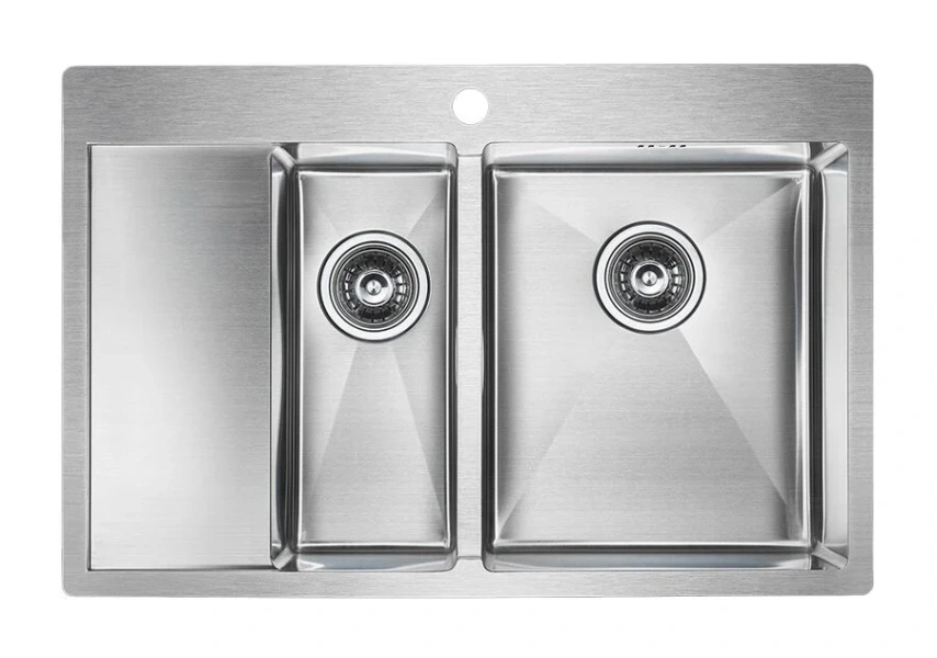 Мойка для кухни Paulmark Liga 78 см нержавеющая сталь, правосторонняя PM227851-BSR (детальная фотография), прямоугольной формы