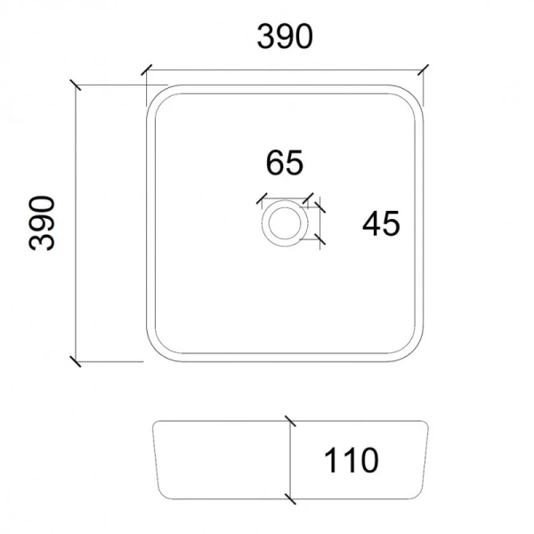 Раковина Abber Glas AK2311 39 см квадратная (детальная фотография), современные, hi-tech