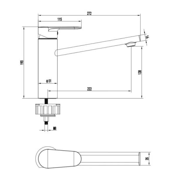 Смеситель для кухни Акватек Ника черный матовый AQ1880MB (детальная фотография), для кухни