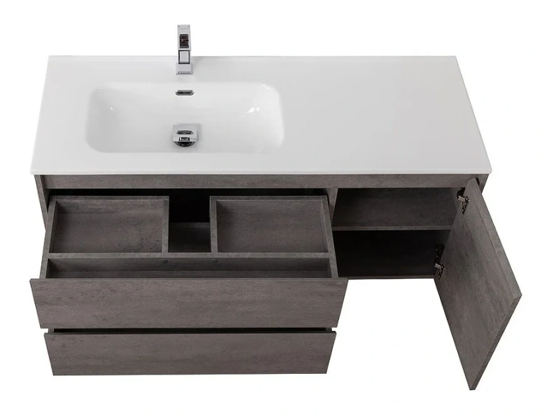 Тумба под раковину подвесная BelBagno Kraft 120 см левосторонняя Cemento Grigio KRAFT-1200-2C-1A-SO-CG-L (детальная фотография), недорогo, комплект (набор)