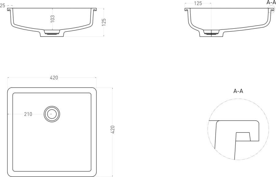 Раковина Salini Marea 07 1802207 42 см встраиваемая (детальная фотография), из камня