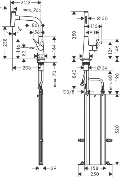 Смеситель для кухни Hansgrohe Metris Select M71 хром 73817000 (детальная фотография), для кухни